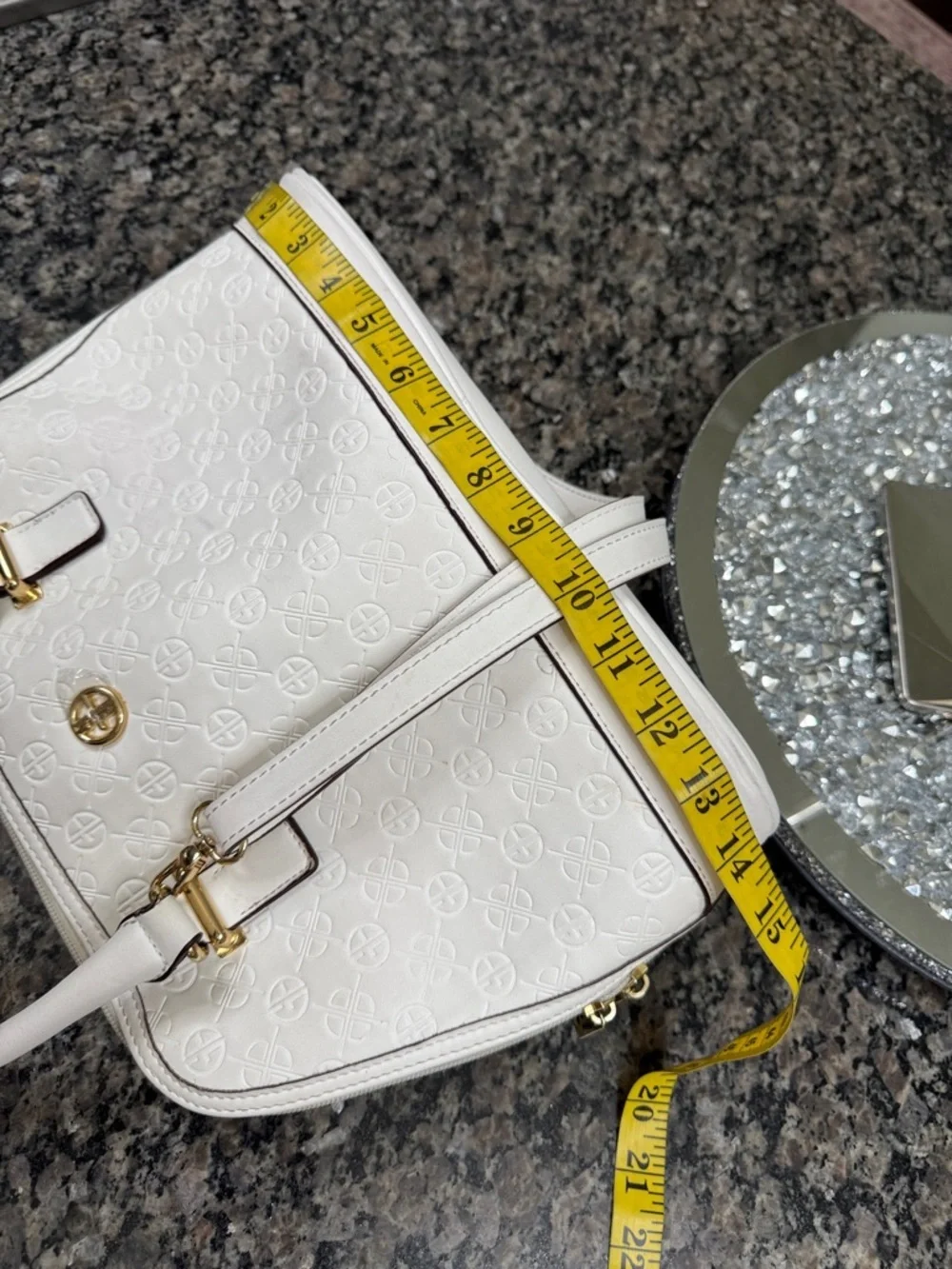 Giani Bernini White Embossed Dome Satchel with Gold Hardware